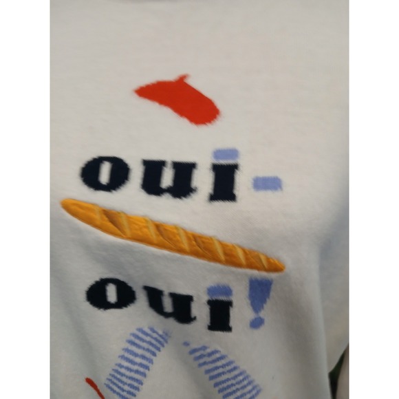 SOLD SOLD Oui-Oui Baguette Beret Graphic Cotton Knit Sweater Large - Picture 2 of 11